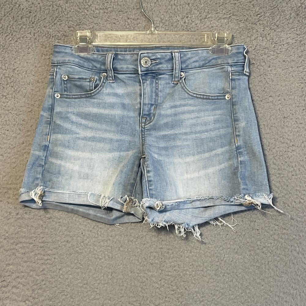 American Eagle Shorts Women's 4 Hi Rise Shortie Light Blue Cut Off Stretch Denim